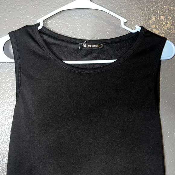 BTFBM Black Bodycon Midi Dress Women’s Sleeveless Ruched Side Casual - Picture 5 of 9